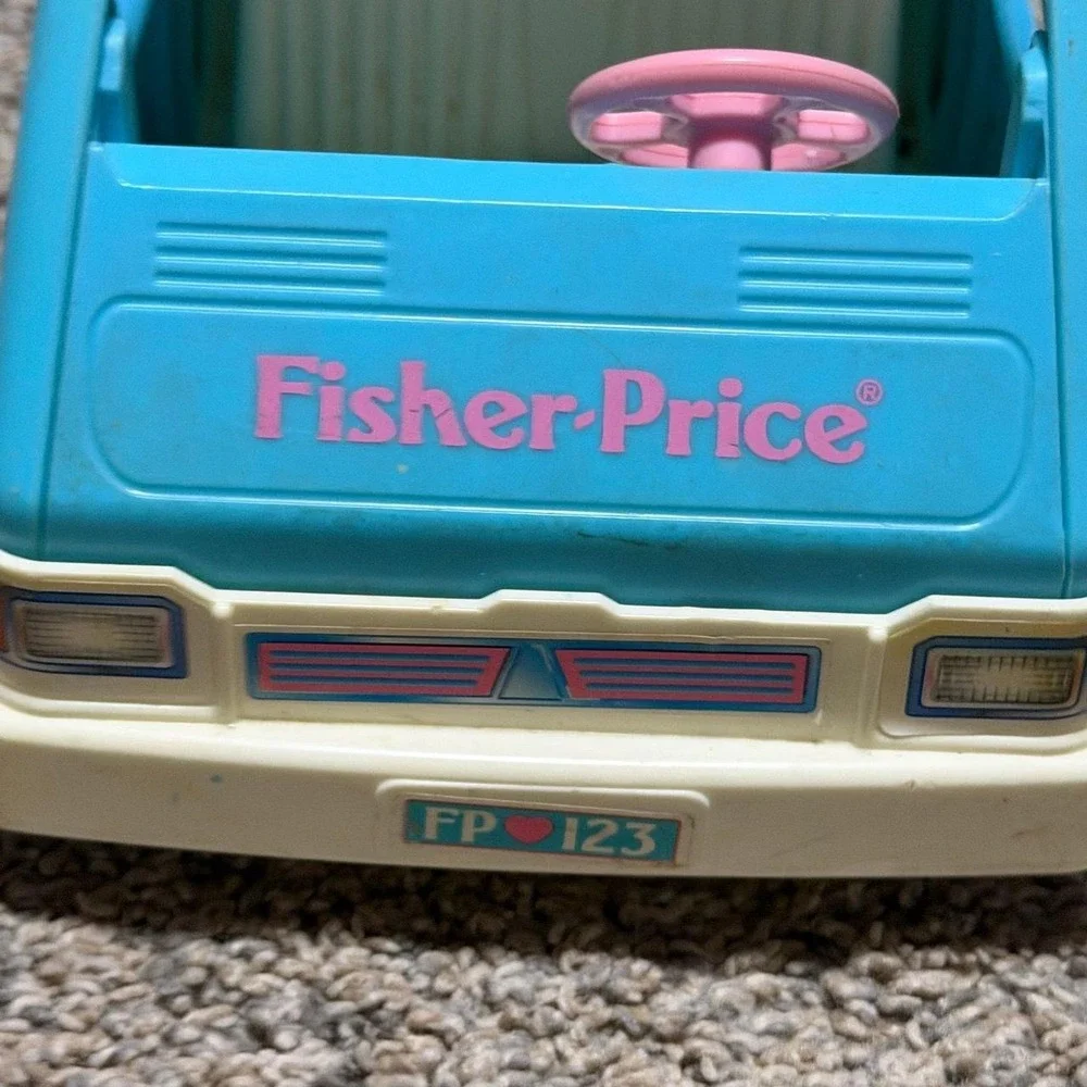 Vintage 1993 Fisher Price Loving Family Minivan Van Blue Pink Dollhouse Vehicle